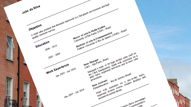 Se virando em Dublin: Como fazer um currículo (CV)